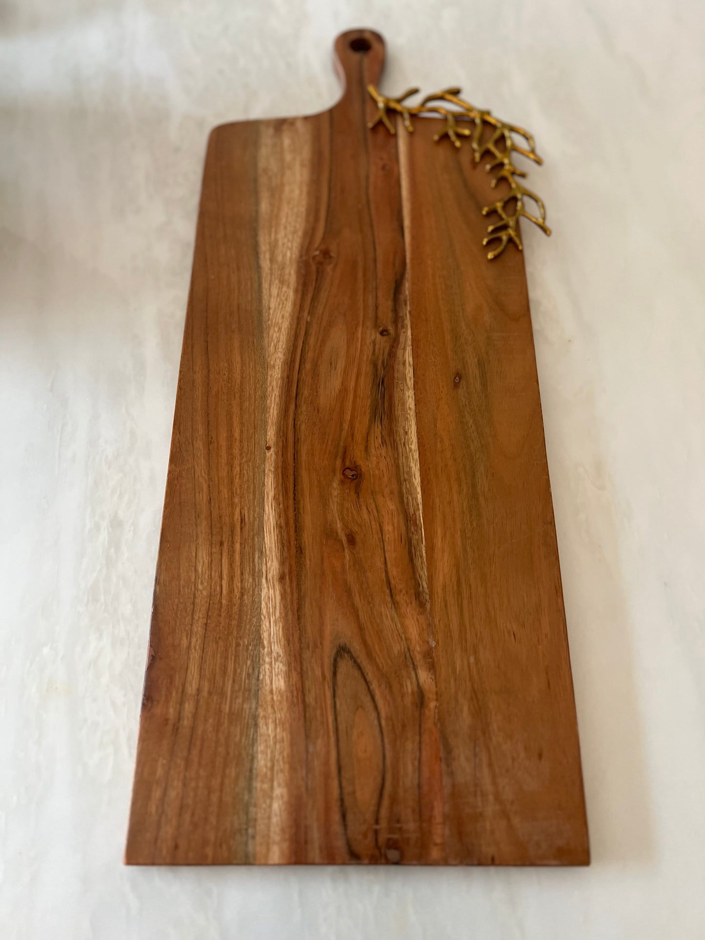 Wood Charcuterie Board with Handle and Gold Accent 24" L