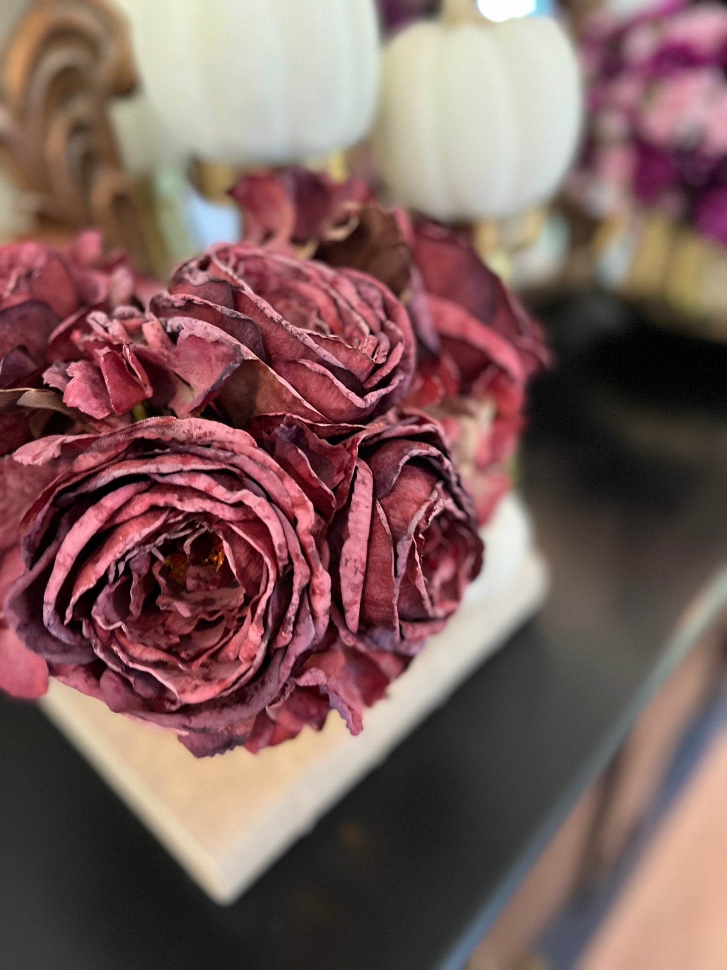 11” Deep Burgundy Rose & Hydrangea Bouquet