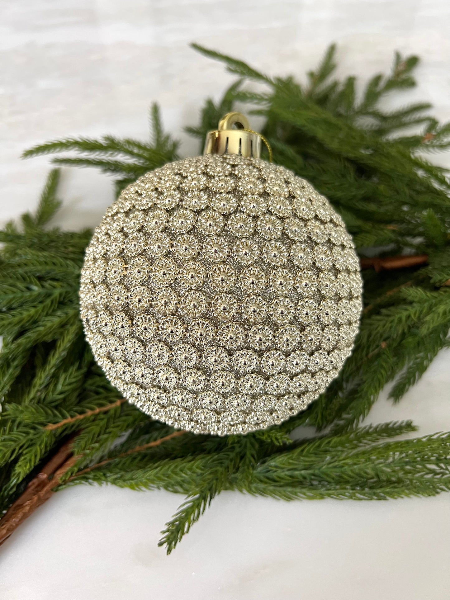 4.75" Champagne/Gold Beaded Ornament