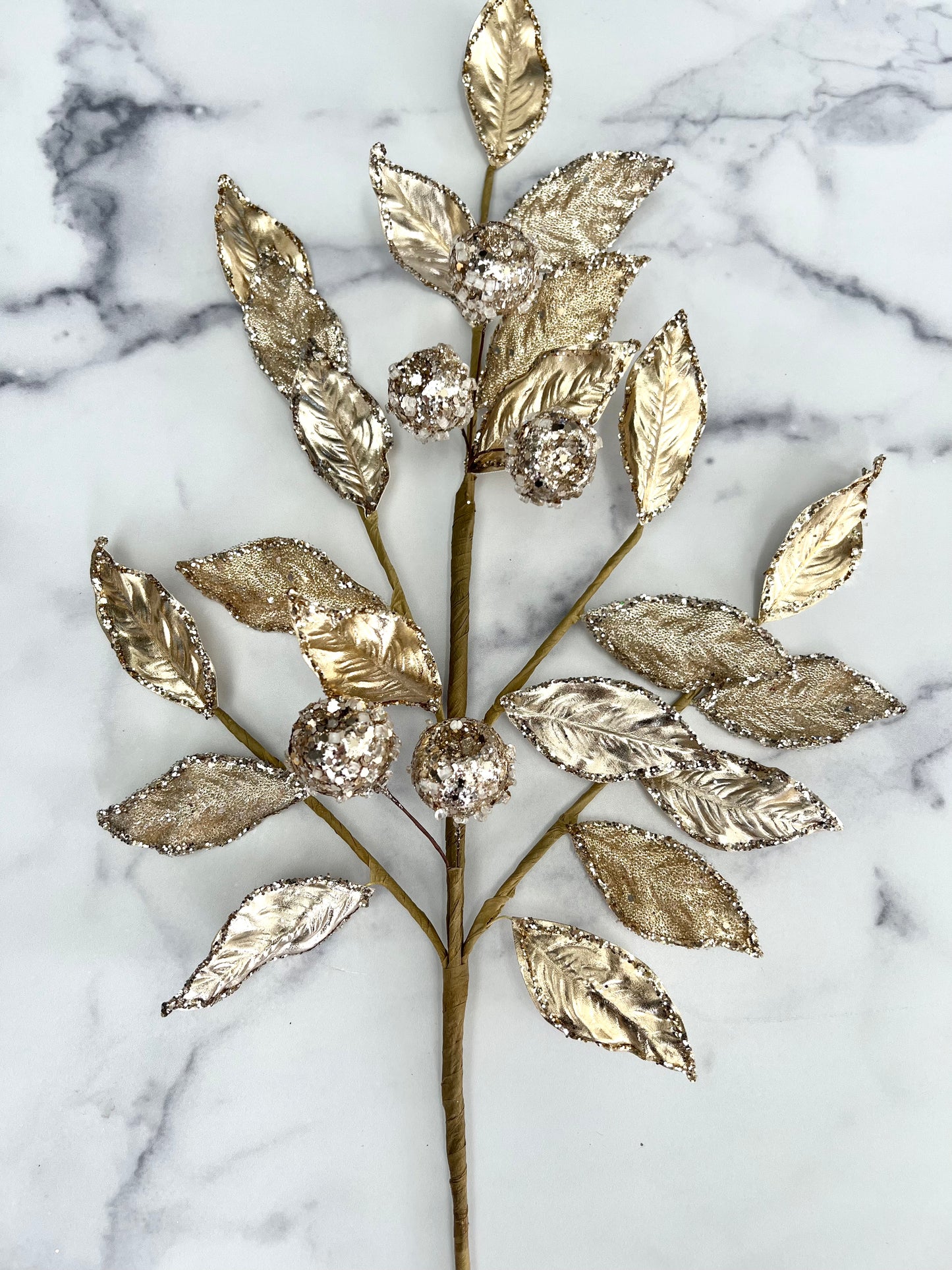 29" Champagne Gold Berry & Leaves Spray