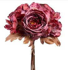 11” Deep Burgundy Rose & Hydrangea Bouquet